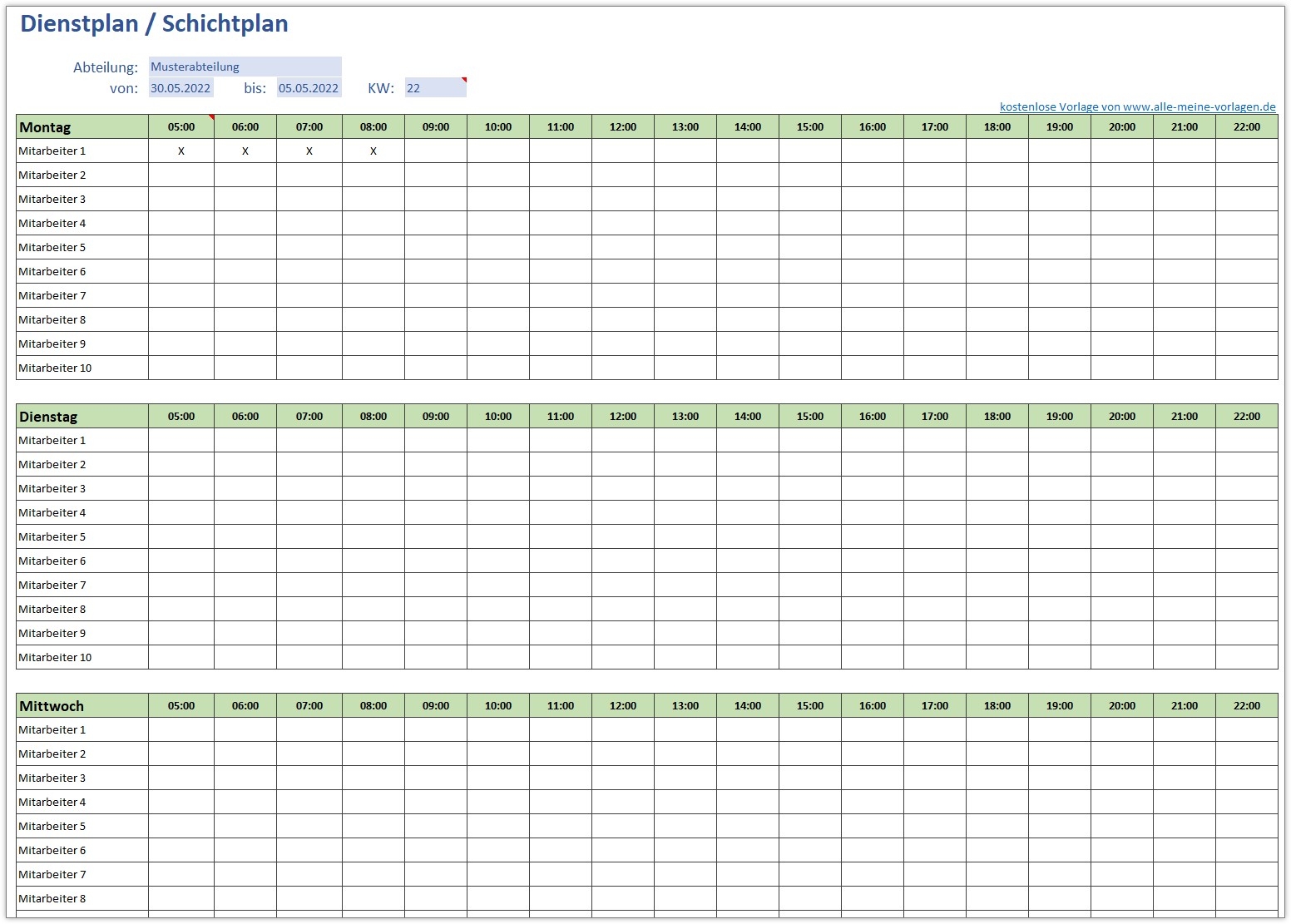 Dienstplan Schichtplan Als Excel Vorlage Alle meine Vorlagen de