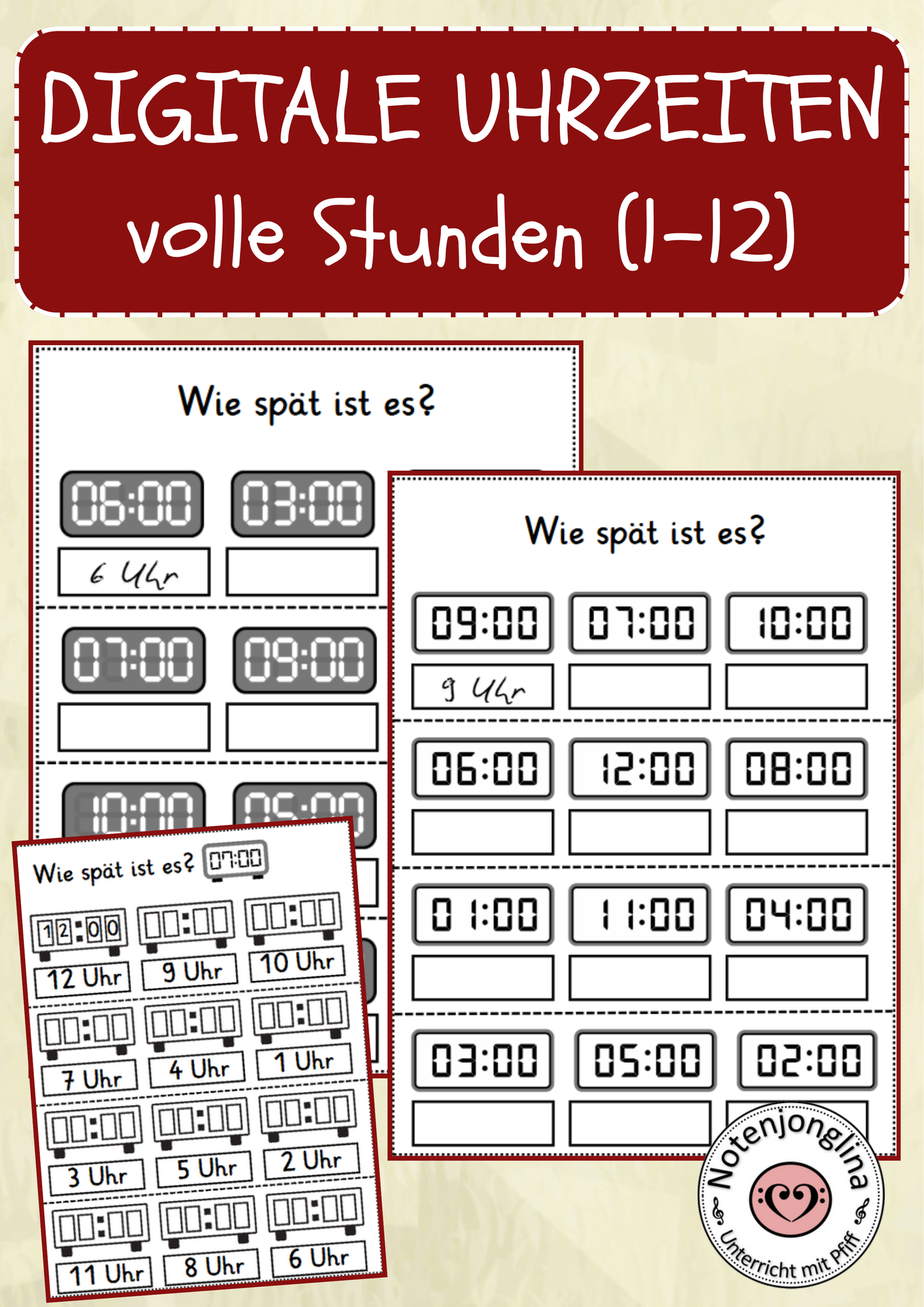 Digitale Uhr Uhrzeit Lesen Uhrzeiten Digitaluhr Ganze Stunde Unterrichtsmaterial Im Fach Mathematik