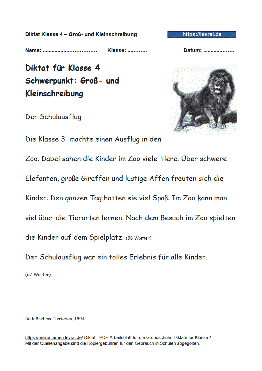 Diktat F r Klasse 4 Gro Und Kleinschreibung