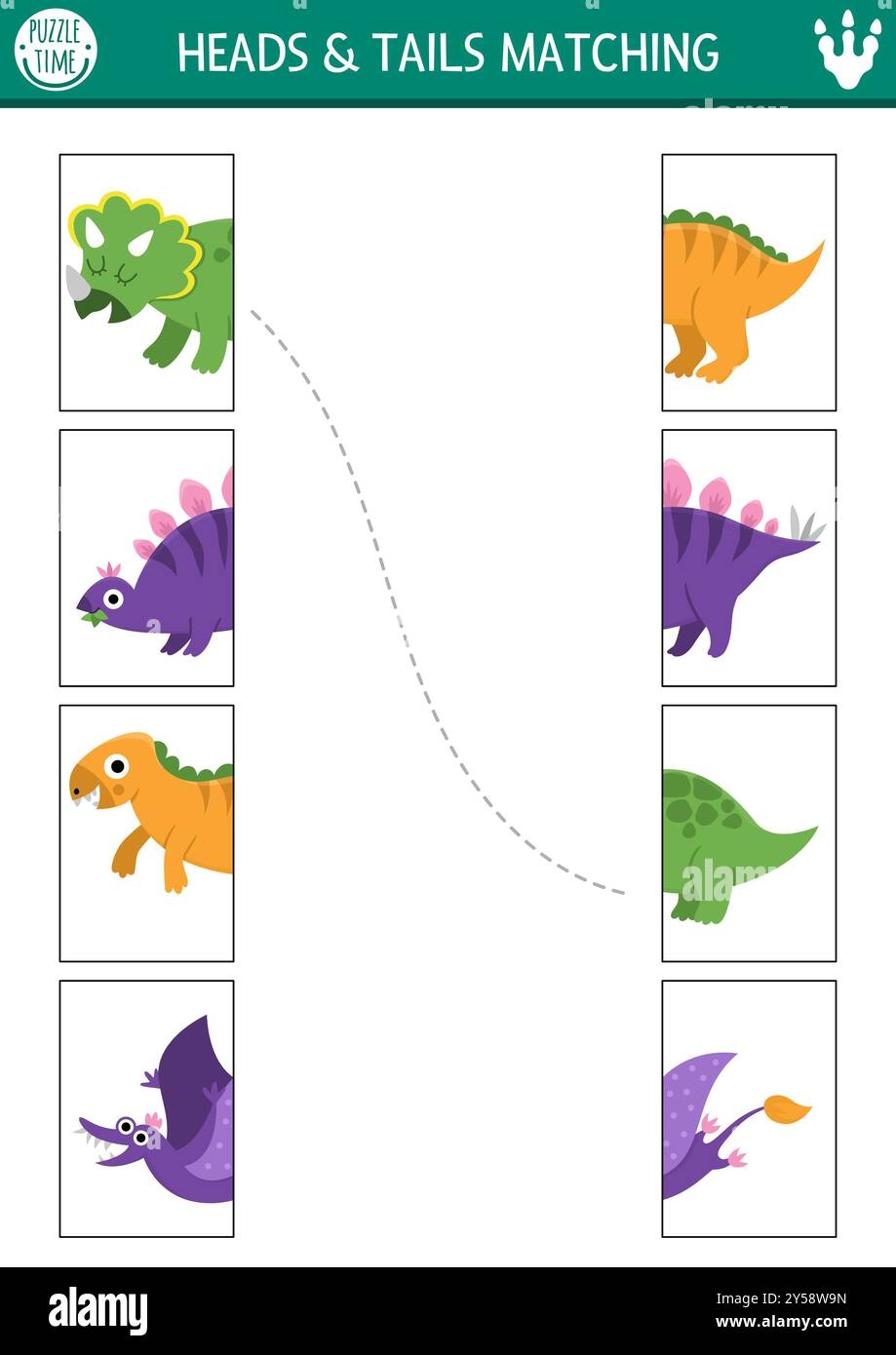 Dinosaurier Verbinden Sie Das Arbeitsblatt F r Die H lften Pr historisches Dino Land Matching Spiel F r Vorschulkinder Mit Alten Tieren Spiel Mit K pfen Und Schw nzen Stock Vektorgrafik Alamy