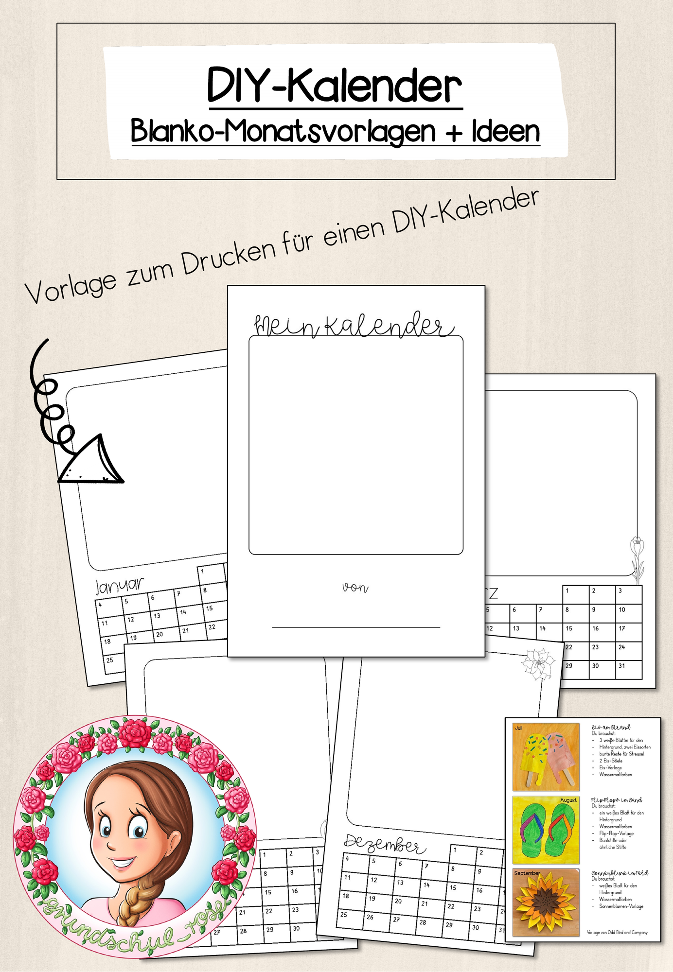 DIY Kalender Zum Gestalten Blanko Vorlage Kalender Unterrichtsmaterial Im Fach Kunst