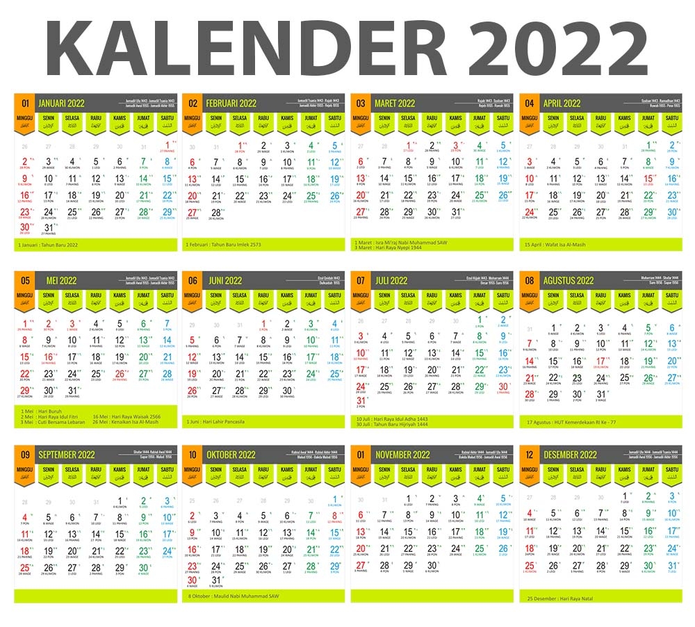 Download Master Kalender Tahun 2022 Gratis PDF CDR PSD Mirwan Choky
