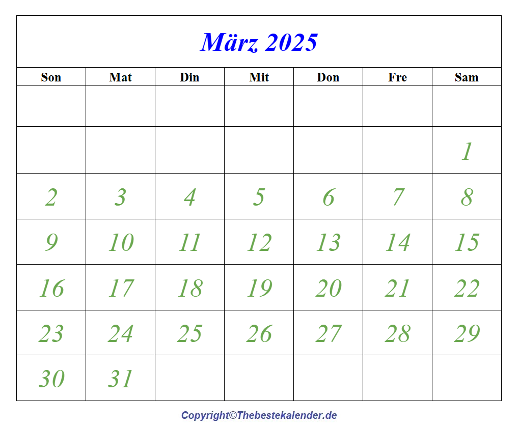 Druckbare M rz 2025 Kalender Zum Ausdrucken PDF Word 