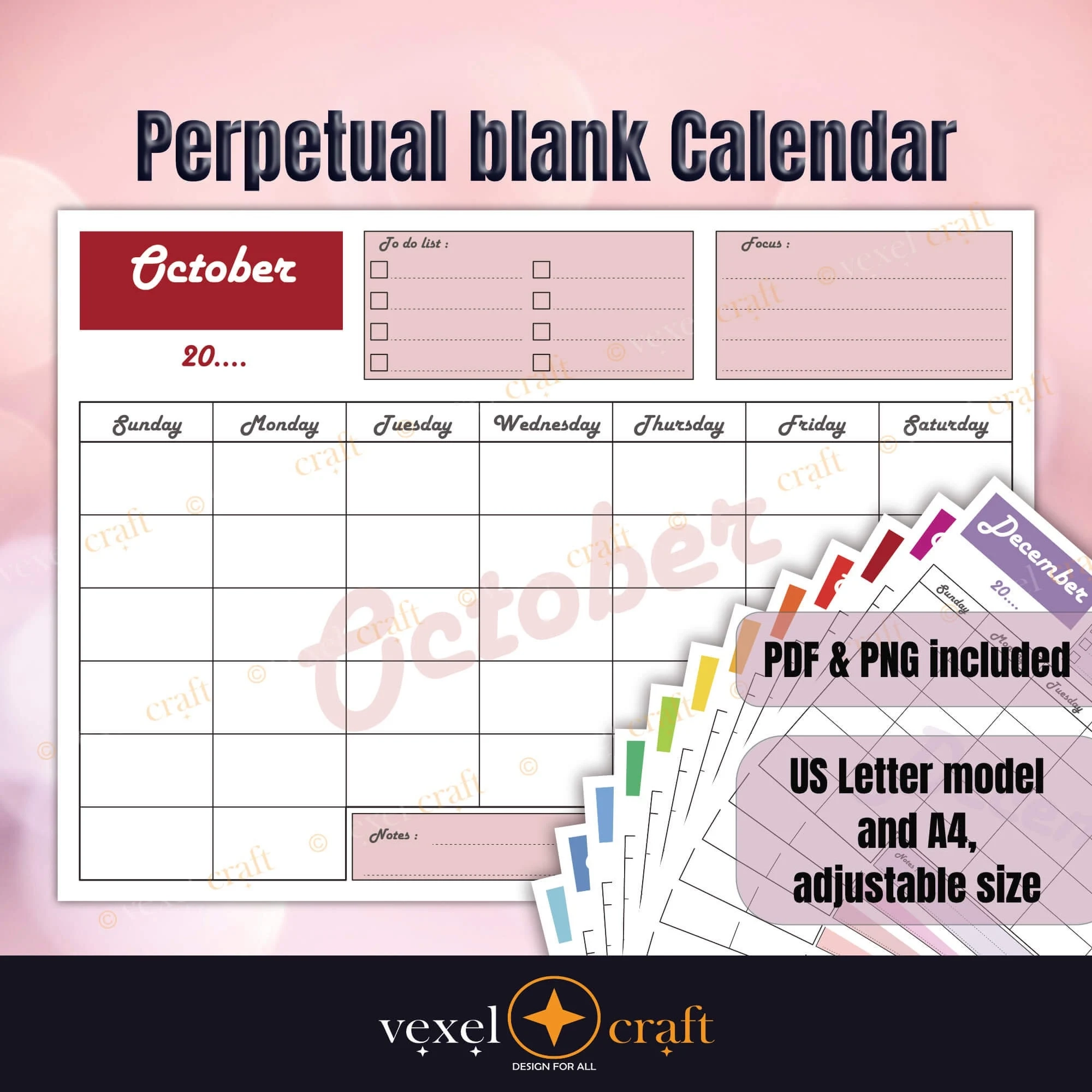 Druckbarer Leerer Ewiger Kalender Digitales Produkt In PDF Und PNG 12 Farben Etsy de