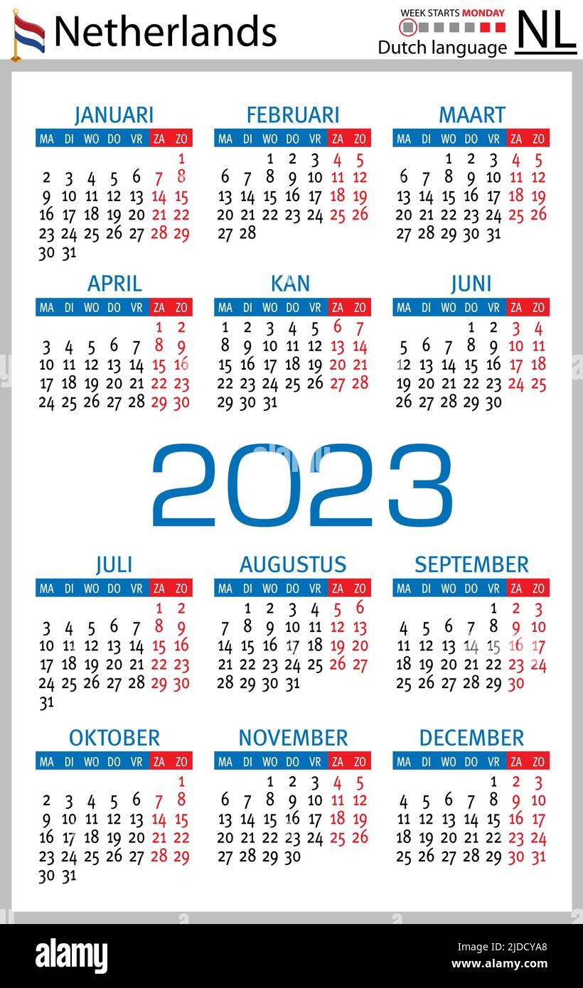 Dutch Vertical Pocket Calendar For 2023 two Thousand Twenty Three Week Starts Sunday New Year Color Simple Design Vector Stock Vector Image Art Alamy