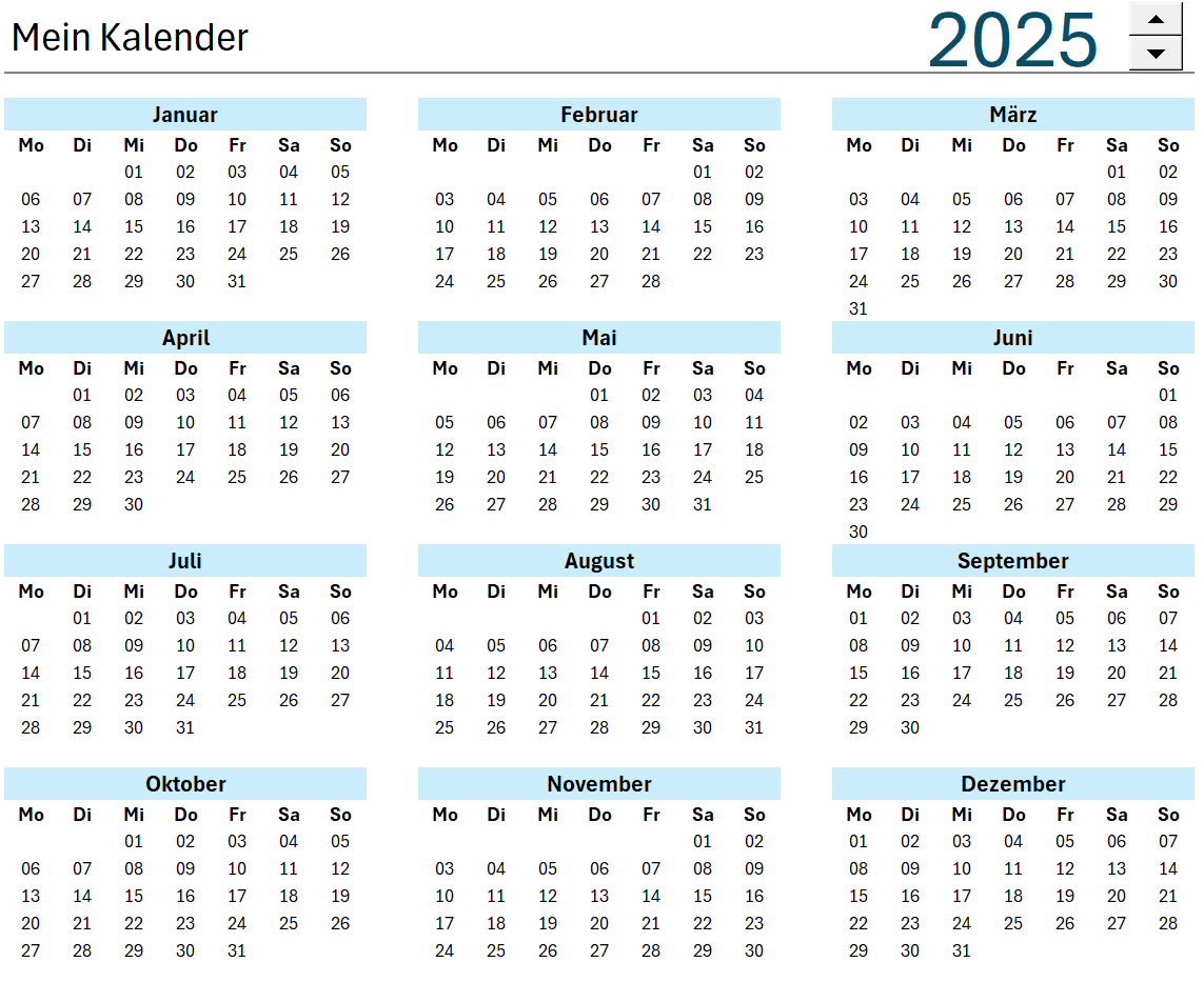Dynamischer Excel Kalender MIT Schulferien