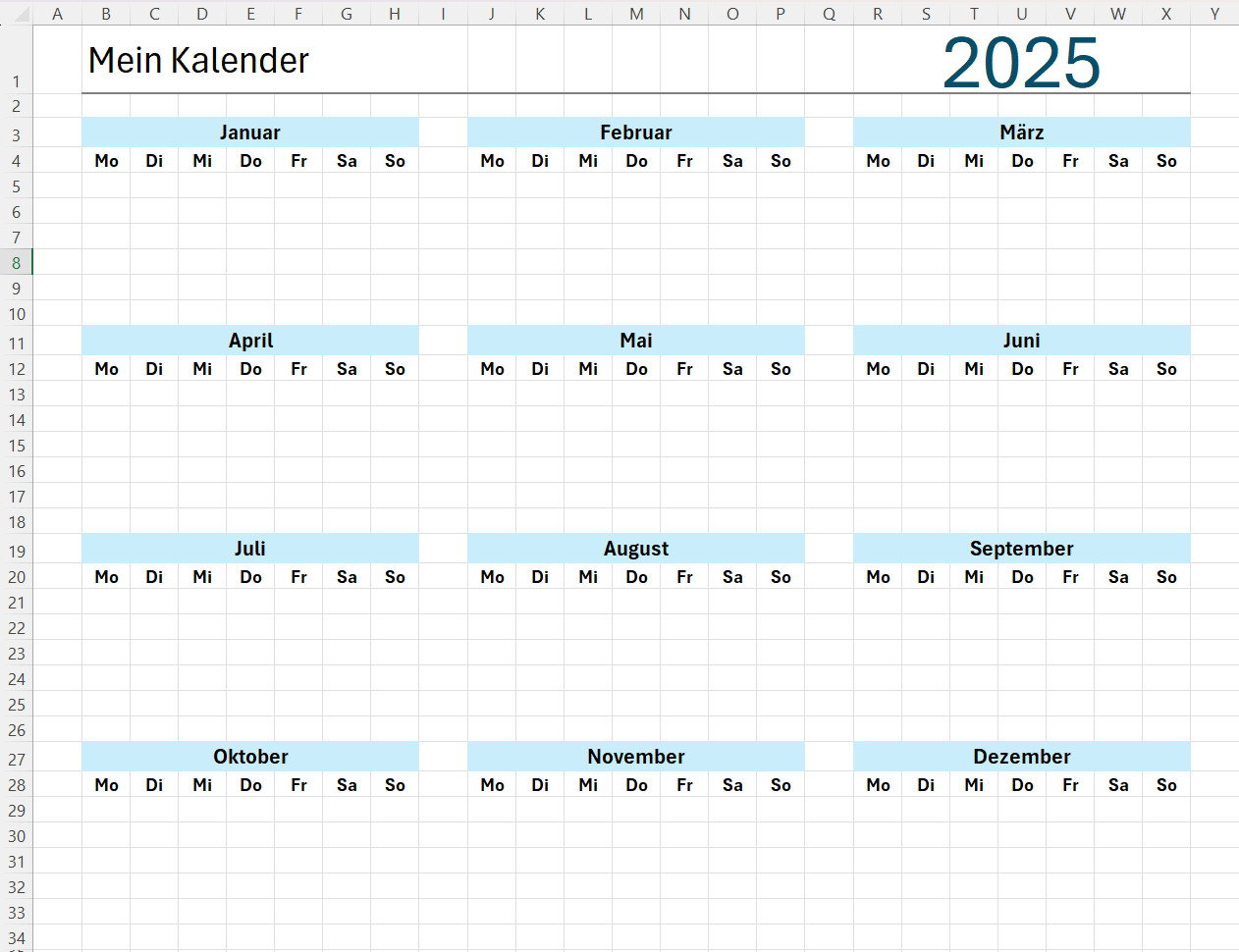 Dynamischen Jahreskalender In Excel Erstellen Inkl Kostenlose Vorlage Office Lernen