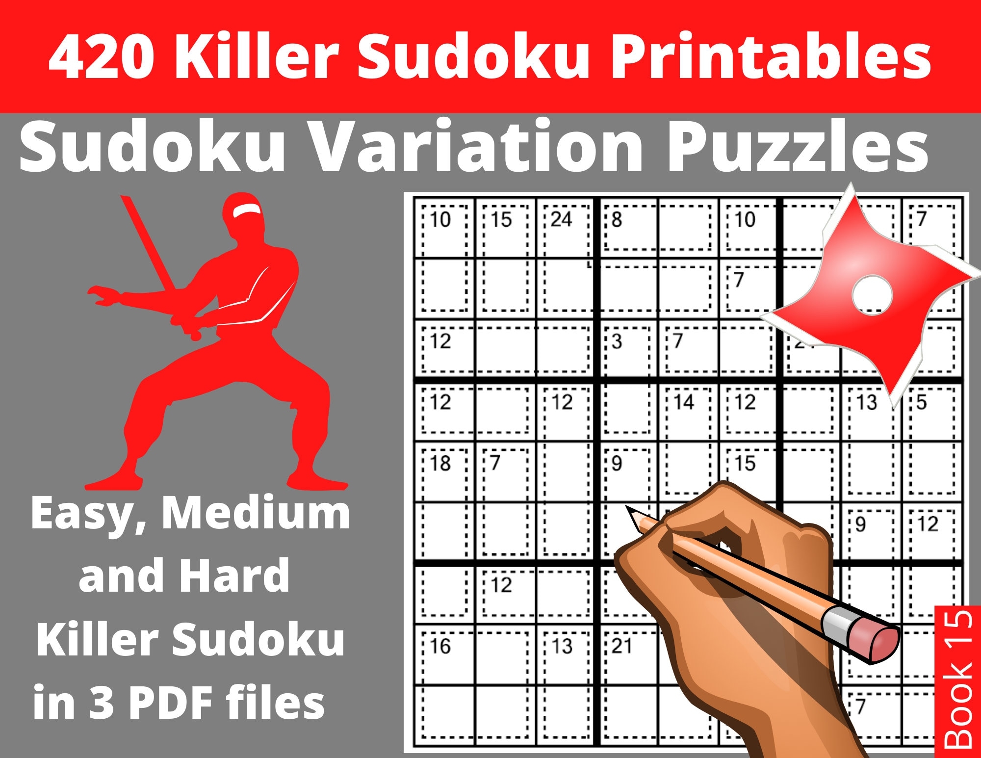Easy Medium And Hard Killer Sudoku Puzzles Printable PDF 420 Sudoku Variation Puzzles For Adults With Answers Instant Download Etsy
