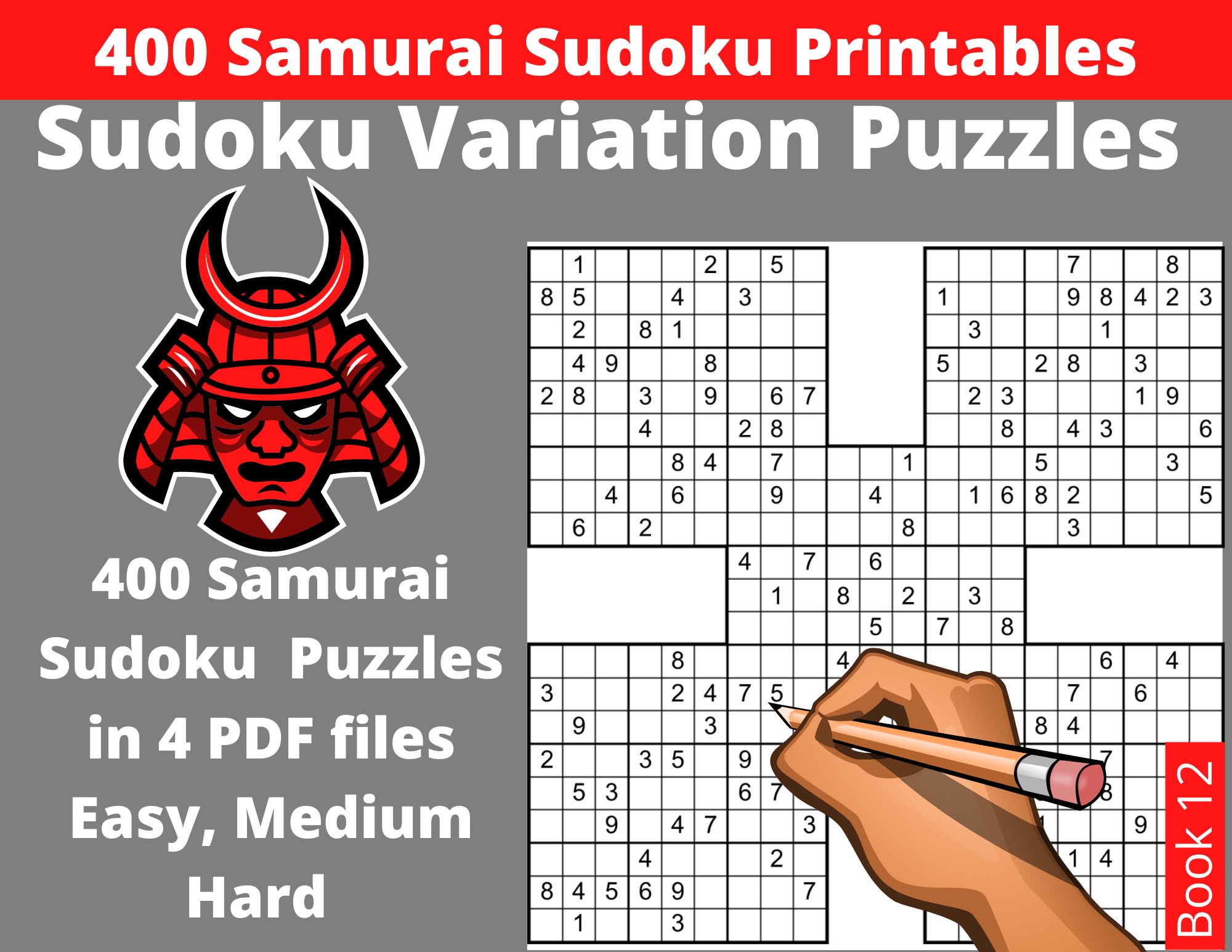 Easy Medium And Hard Samurai Sudoku Puzzles Printable PDF 400 Sudoku Variation Puzzles For Adults With Answers Instant Download Etsy
