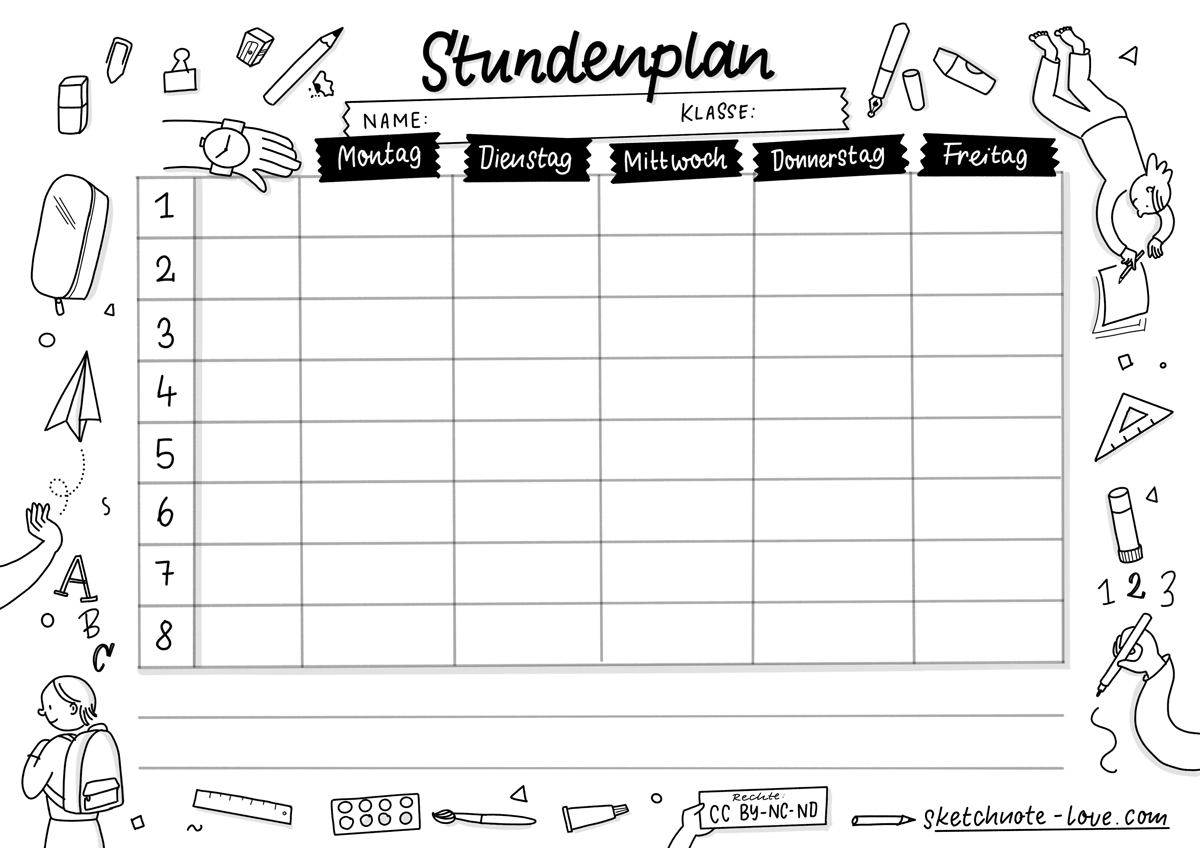 Ein Stundenplan Mit Sketchnotes Doodles Vorlage Kostenlos Zum Ausdrucken