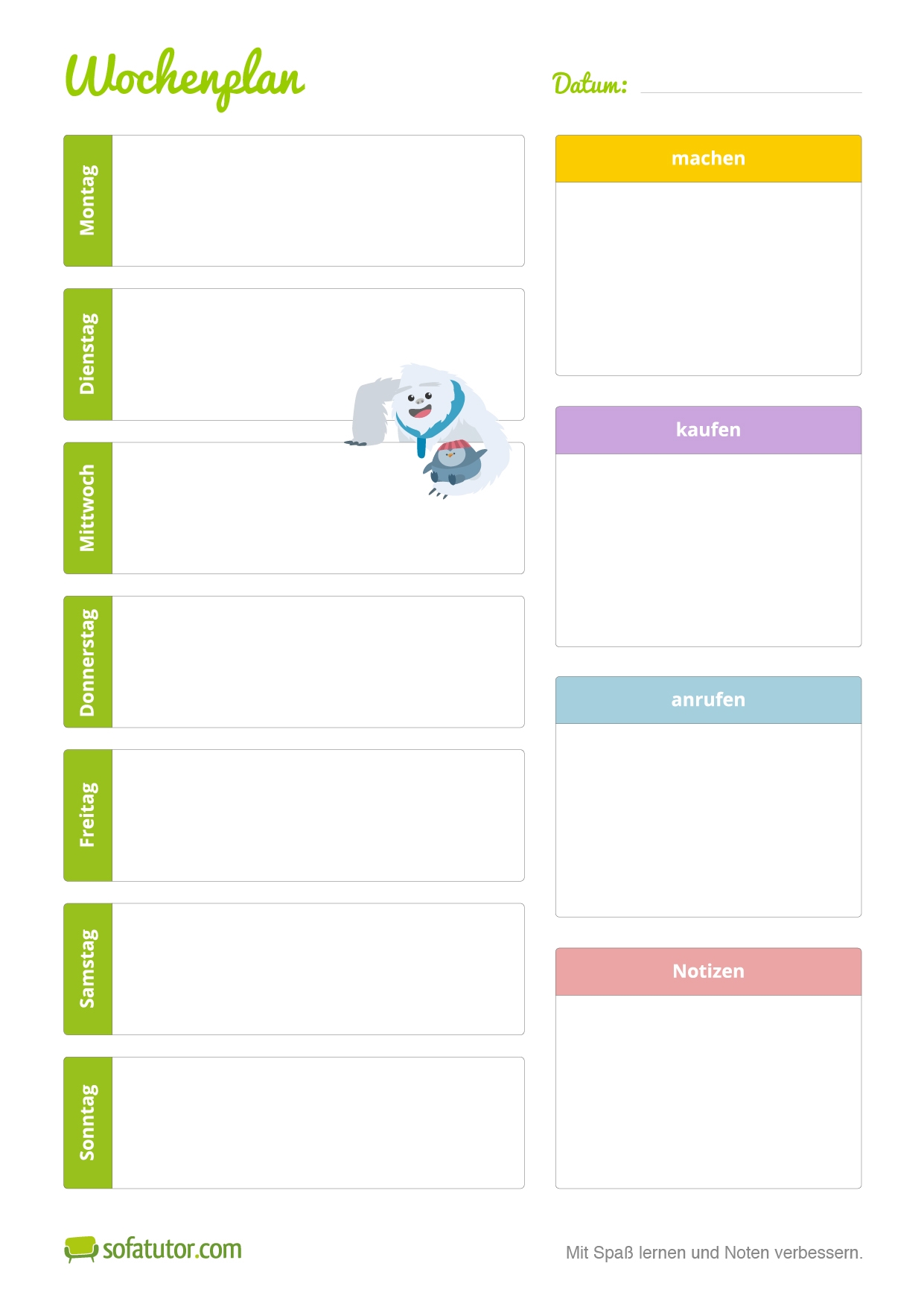 Ein Wochenplan F r Die Familien Organisation