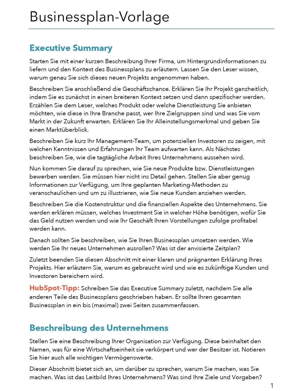 Einfacher Businessplan Vorlage F r Word PDF HubSpot