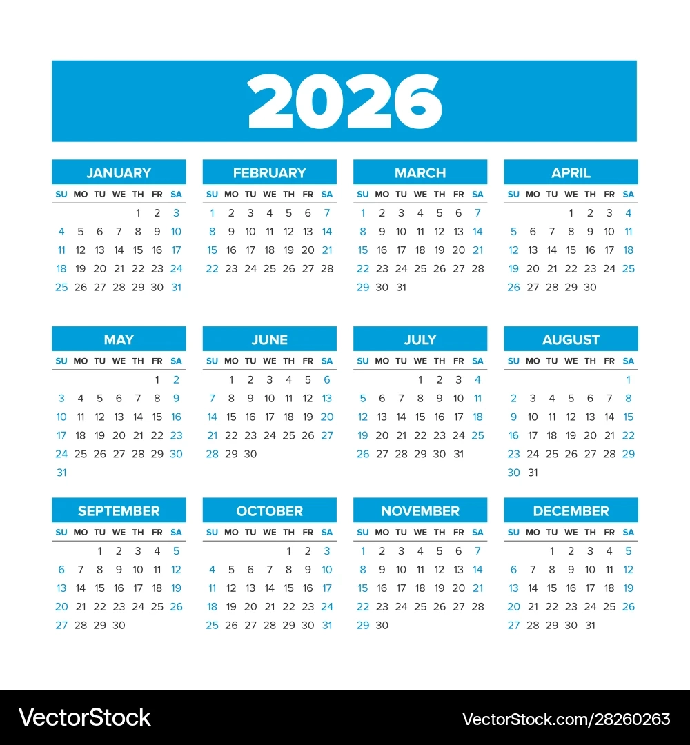 Einfacher Kalender 2026 Wochen Beginnen Am Sonntag
