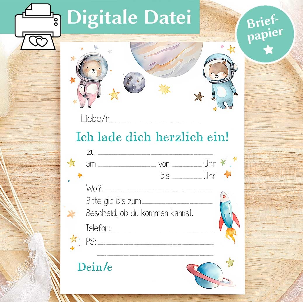 Einladung Kindergeburtstag Vorlage Weltraum Party Als PDF 