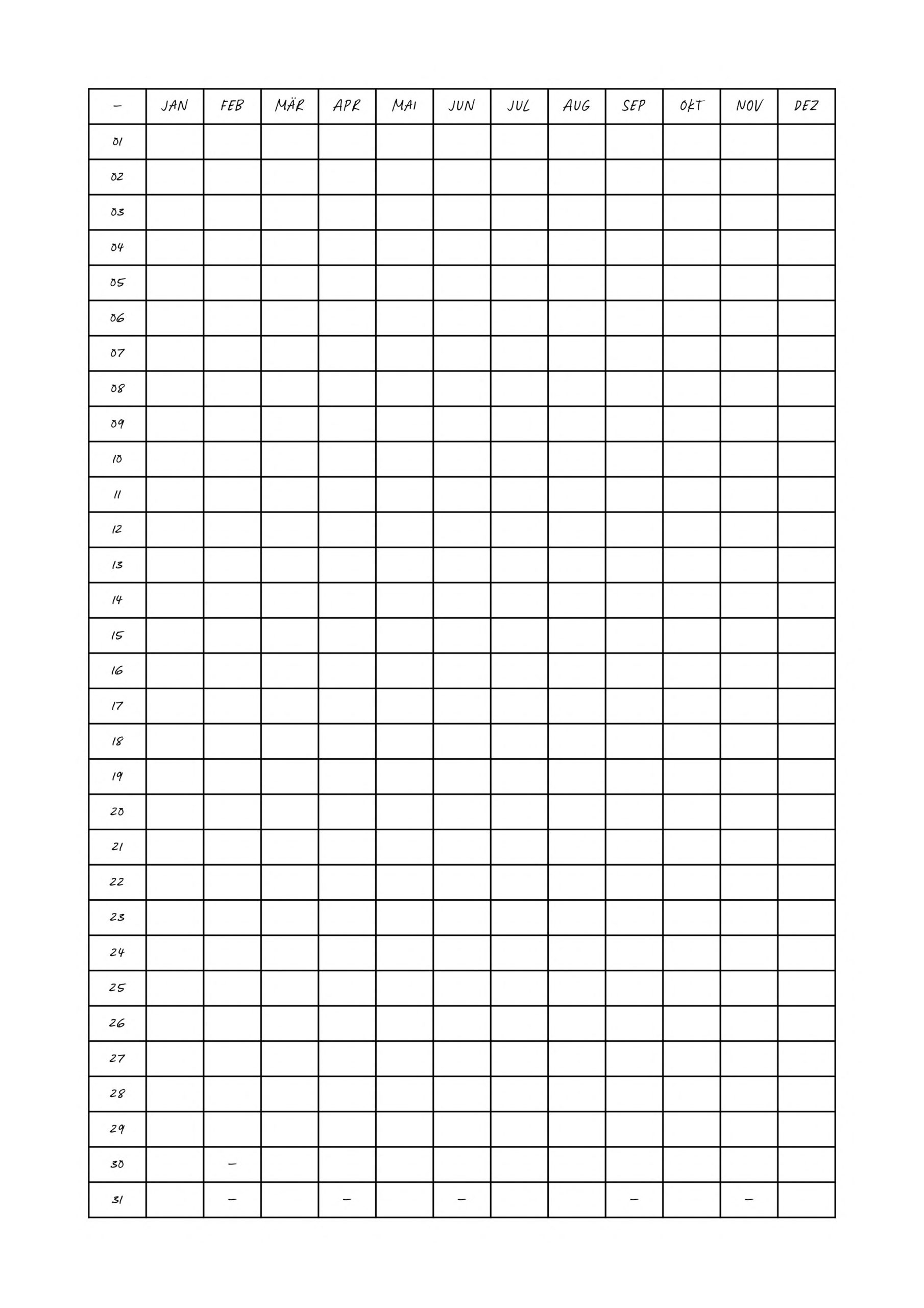 Kostenloser Monatskalender Zum Ausdrucken