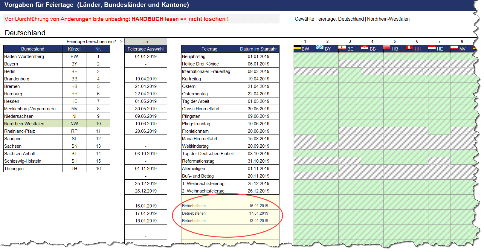 Abwesenheitskalender Excel- Vorlage