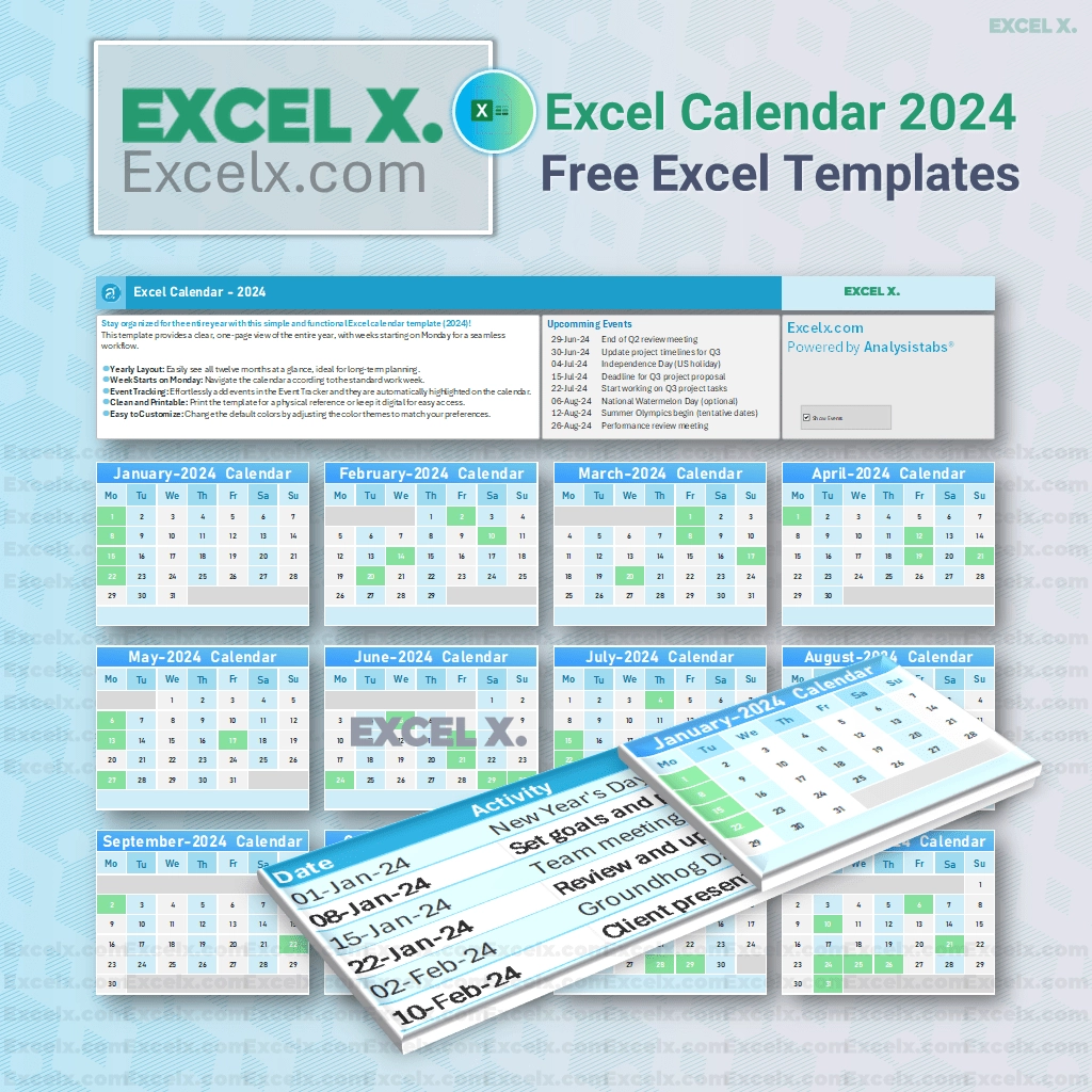 Excel Calendar 2024 Template Free Download Excelx