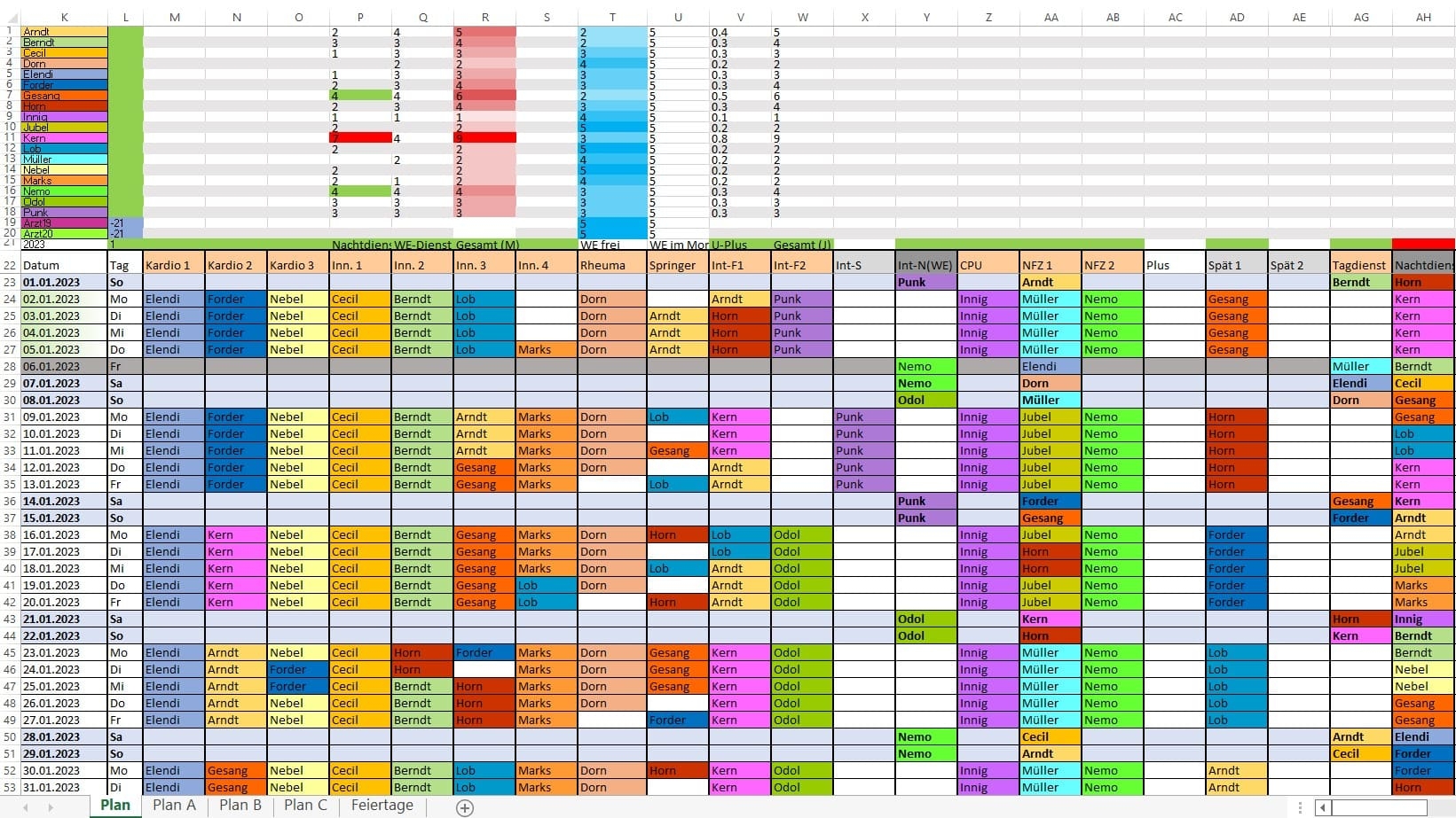 Excel -Vorlage Planung MIT Kalender