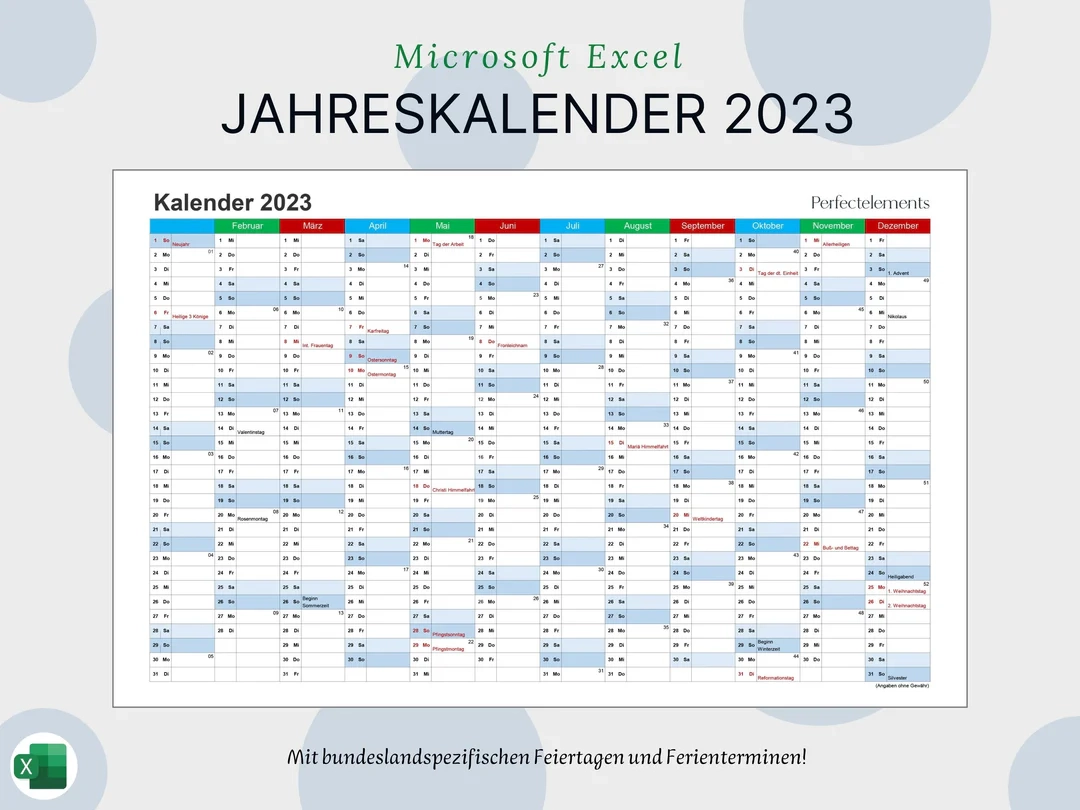 Kalender 2023 MIT Feiertagen