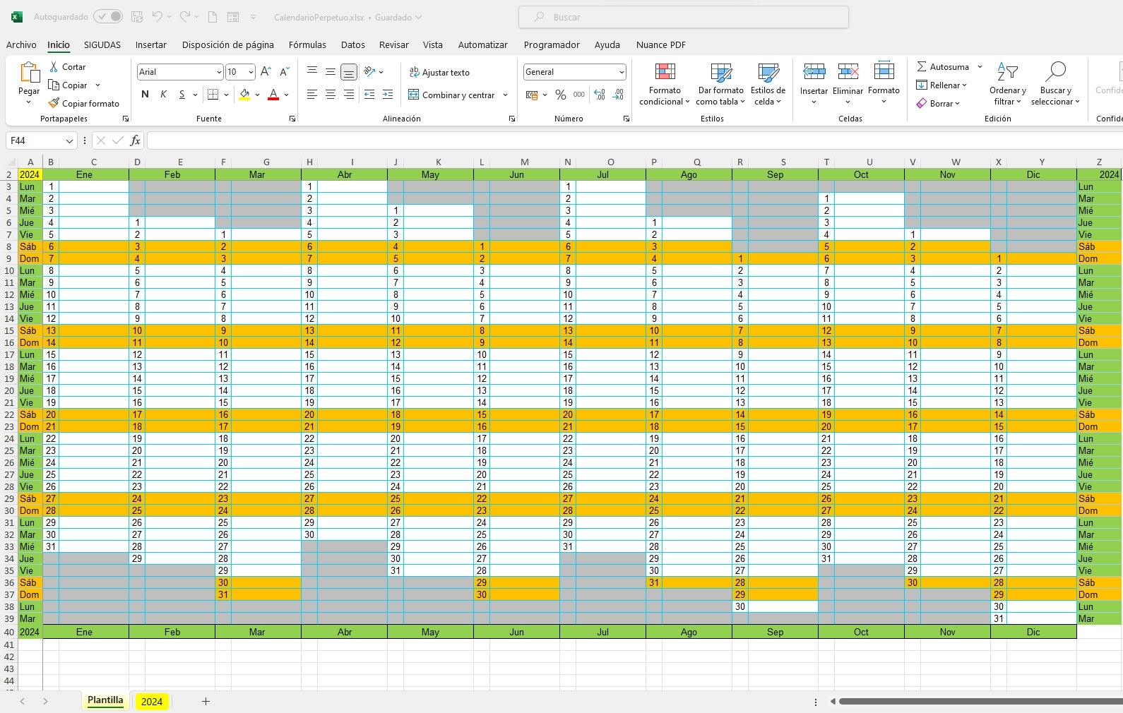 Excel Perpetual Calendar Basic Yearly Planner 2024 2025 2026 2027 Minimalist Simple Spreadsheet Always Organizer Template Etsy