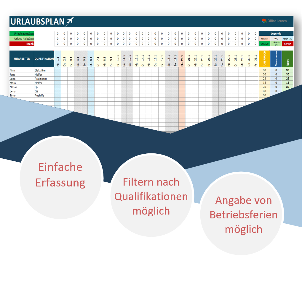 Urlaubskalender MIT Legend Excel
