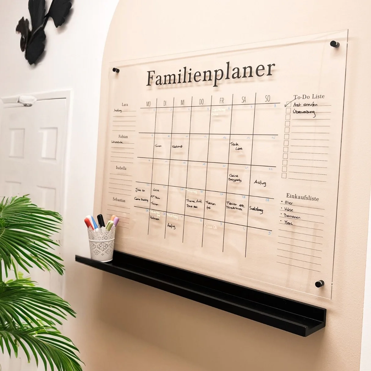 Familien Wochenplaner 4 Namen Familienplaner Aus Acryl Glas F r Die Wand Personalisierbar Abwaschbar Wunsch Kalender
