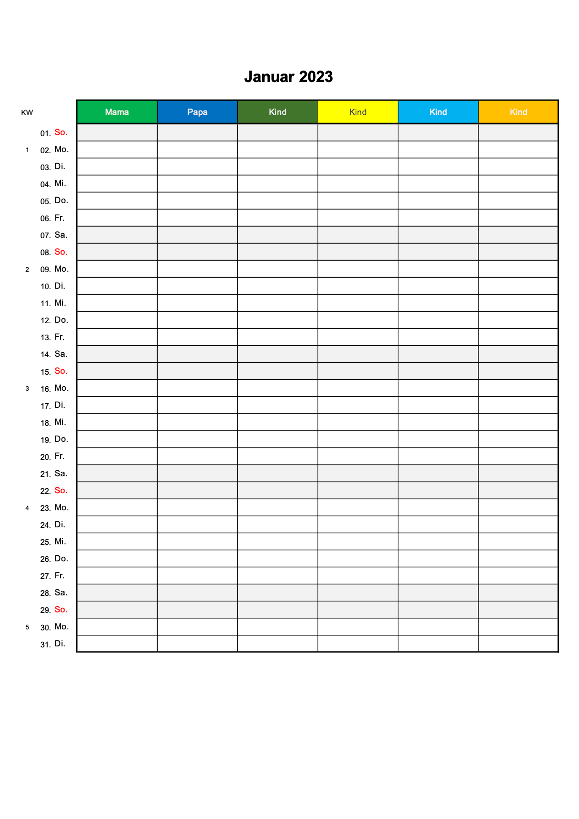 Familienkalender 2023 Familienplaner Zum Ausdrucken