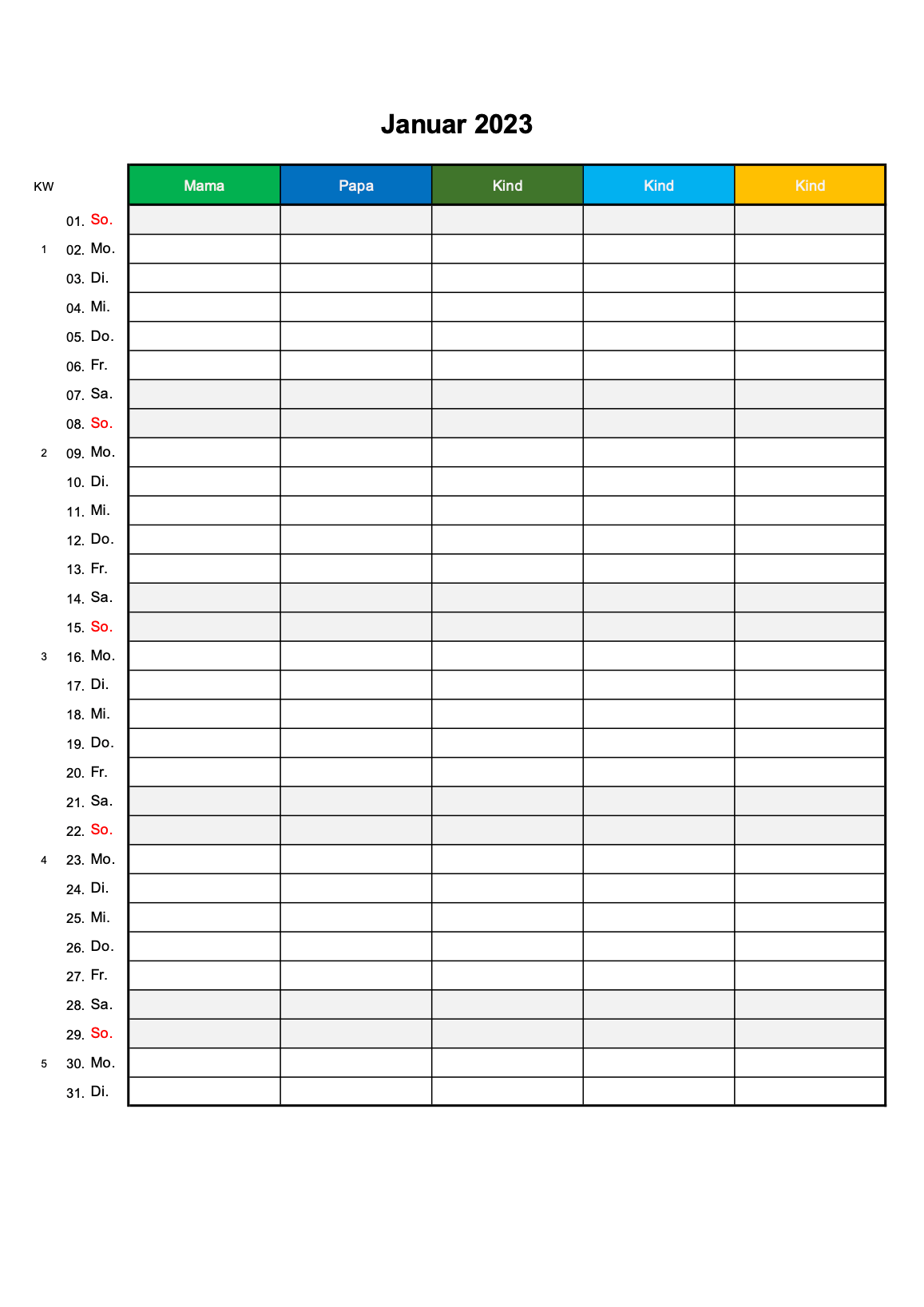 Familienkalender 2023 Familienplaner Zum Ausdrucken