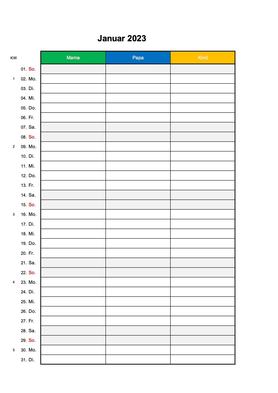 Familienkalender 2023 Familienplaner Zum Ausdrucken
