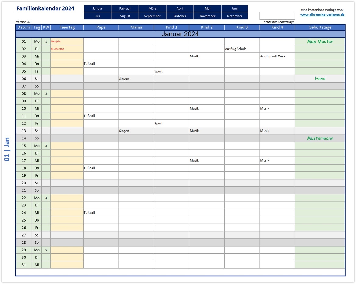 Dynamischer Kalender Excel Wochen