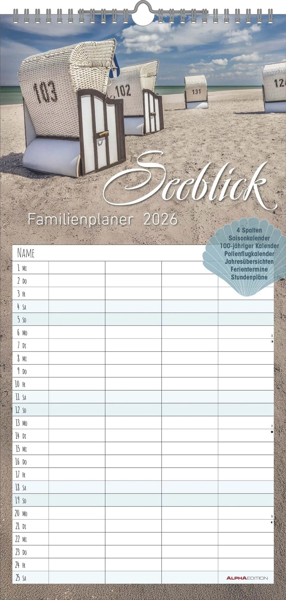 Familienkalender Übersicht 4 Spalten Woche