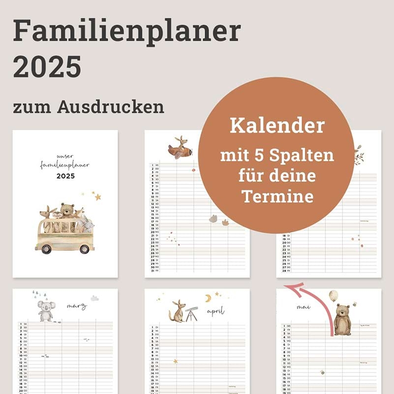 Familienplaner Zum Ausdrucken DIN A3 A4 Mit S en Aquarell Tiermotiven