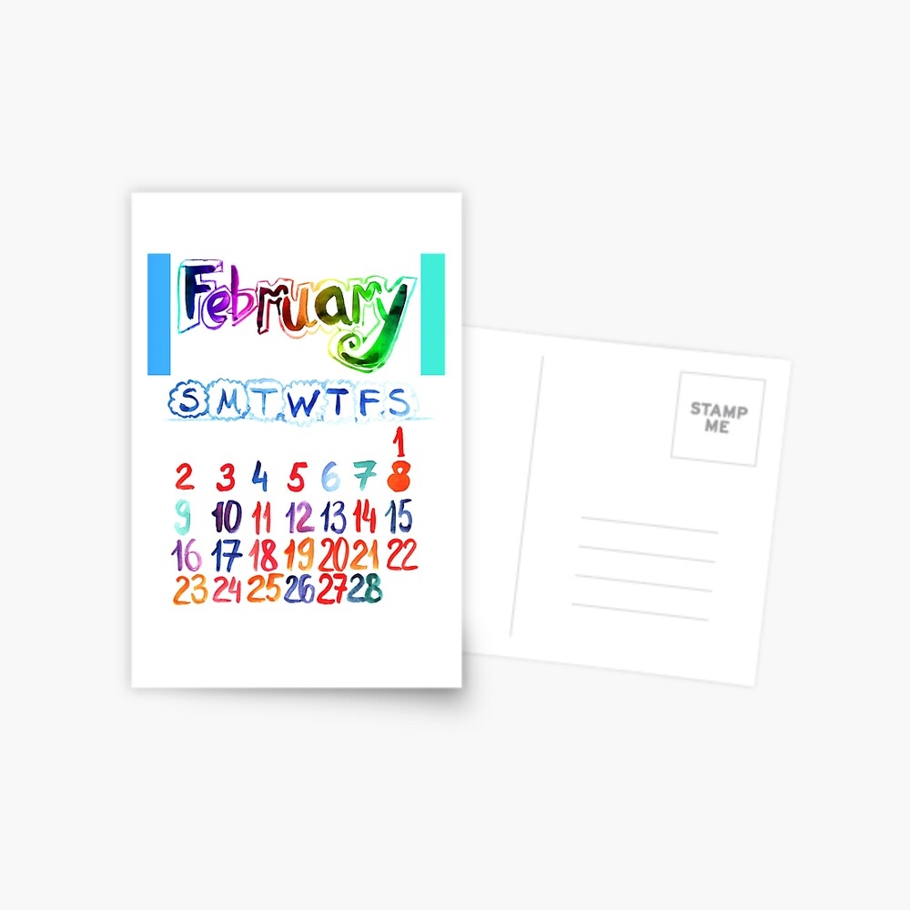 February 2025 Cute Hand Drawing Lettering Calendar Watercolor Artistic Handmade Handlettering Painting Calendar Postcard For Sale By Lausn Redbubble