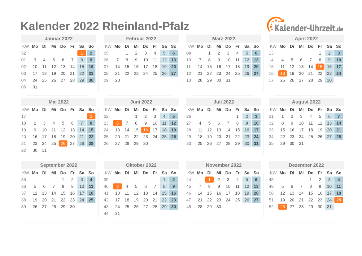 Feiertage 2022 Rheinland Pfalz Kalender