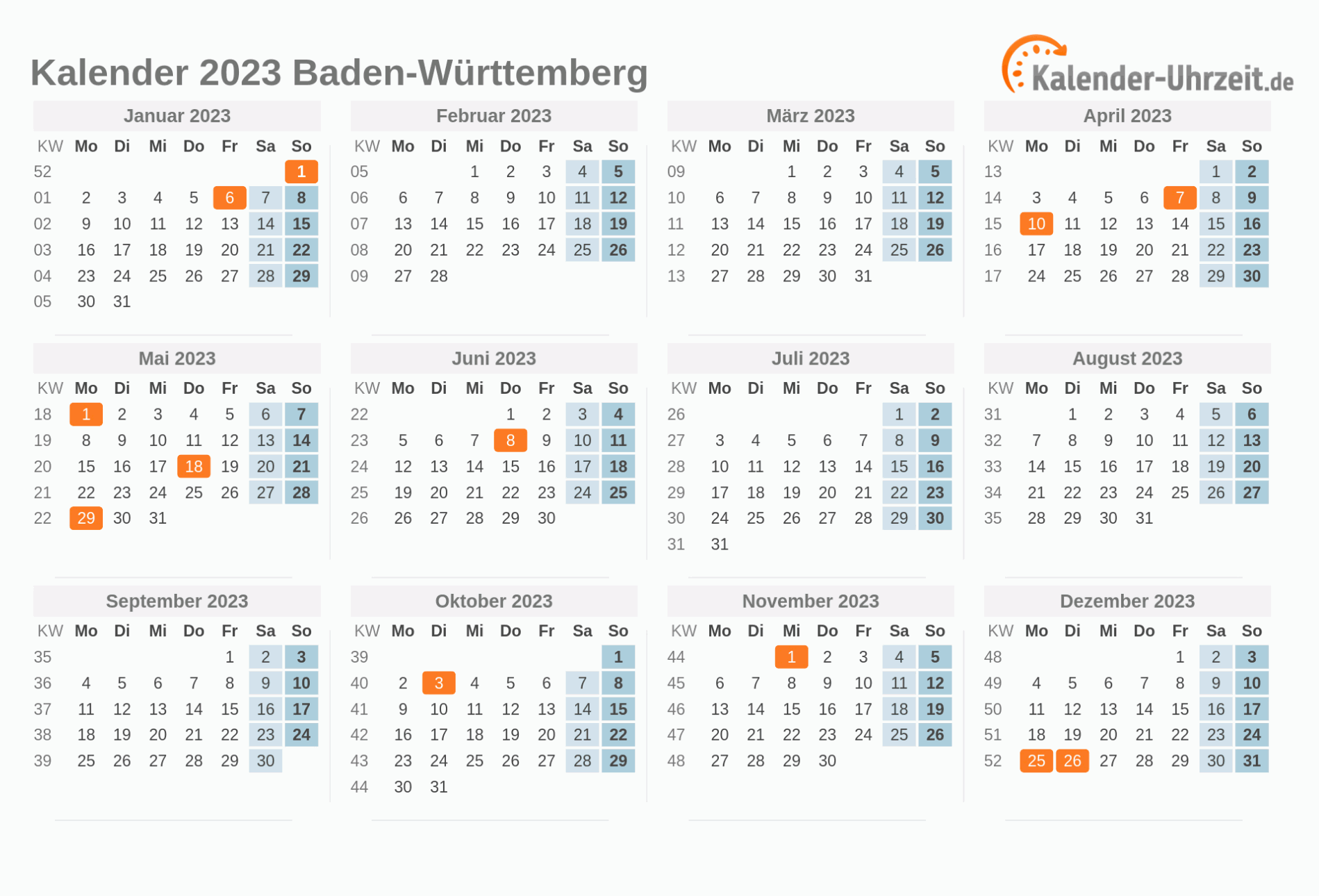 Kalender 2023 BW Zum Ausdrucken