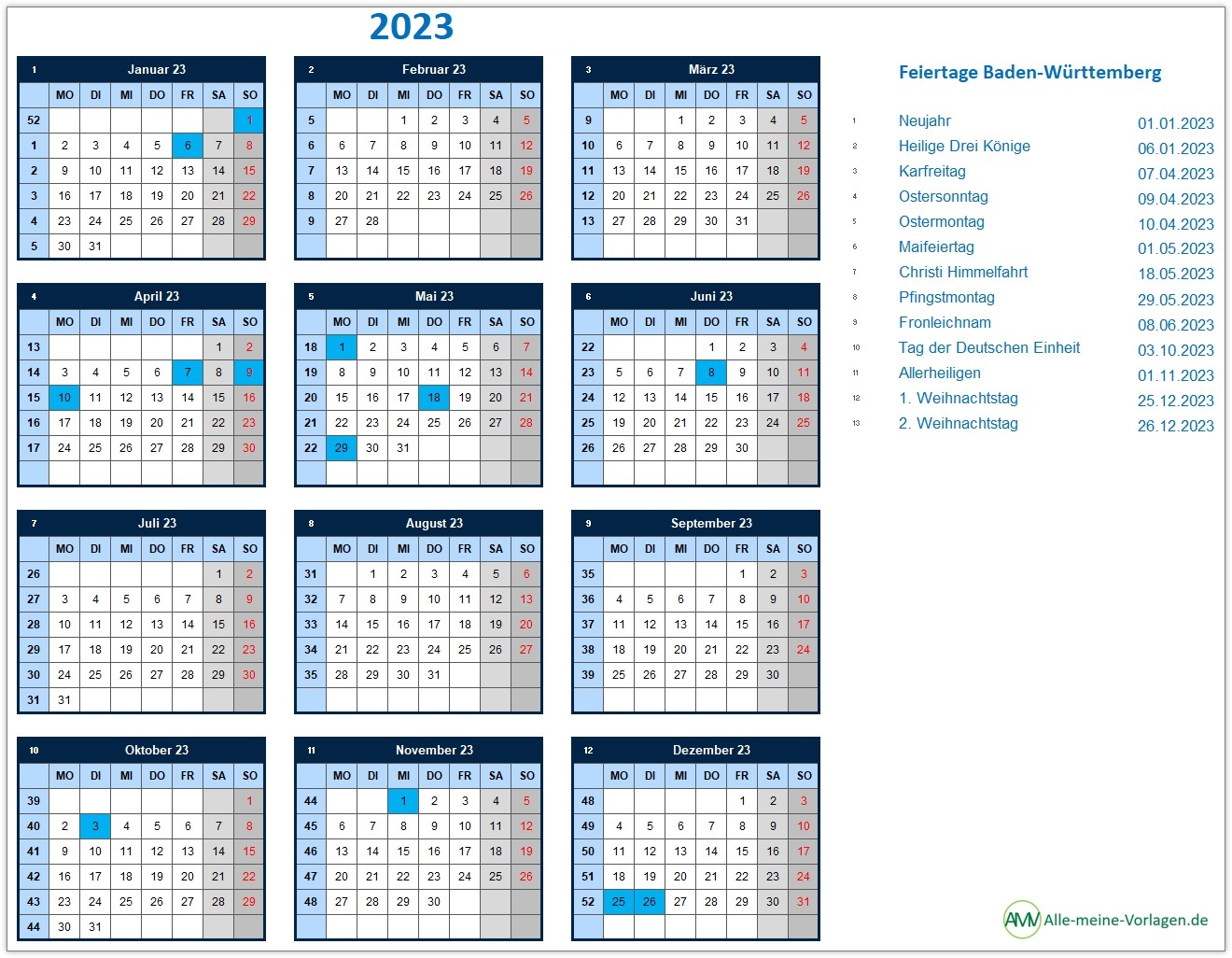Feiertage 2023 Ein Feiertagskalender F r Excel Alle meine Vorlagen de