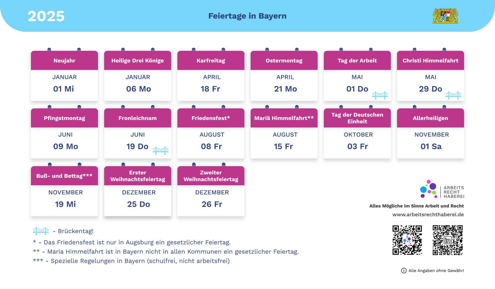 Feiertage 2025 In Bayern Als PDF Bild ICS