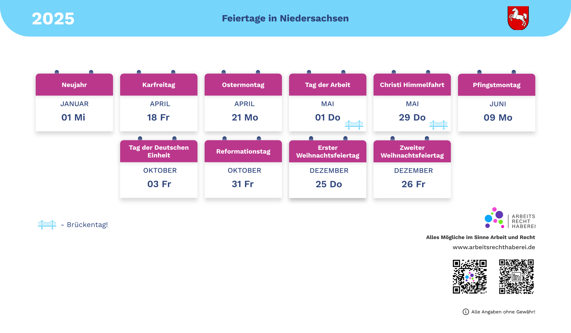 Feiertagskalender Niedersachsen 2025