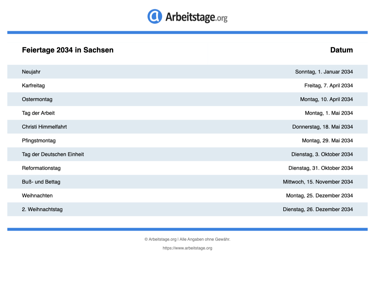 Feiertage 2034 In Sachsen Termine Infos