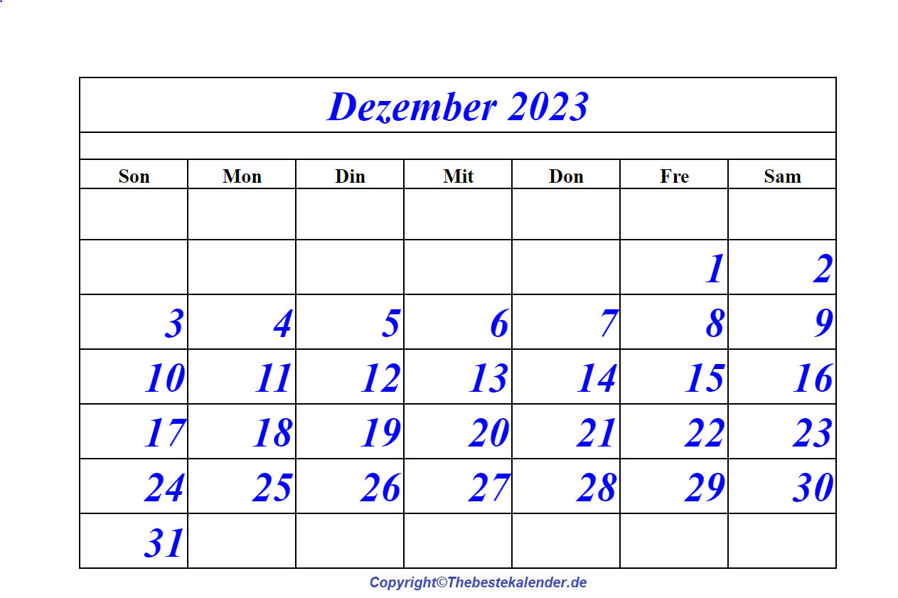 Dezember Kalender Zum Ausdrucken