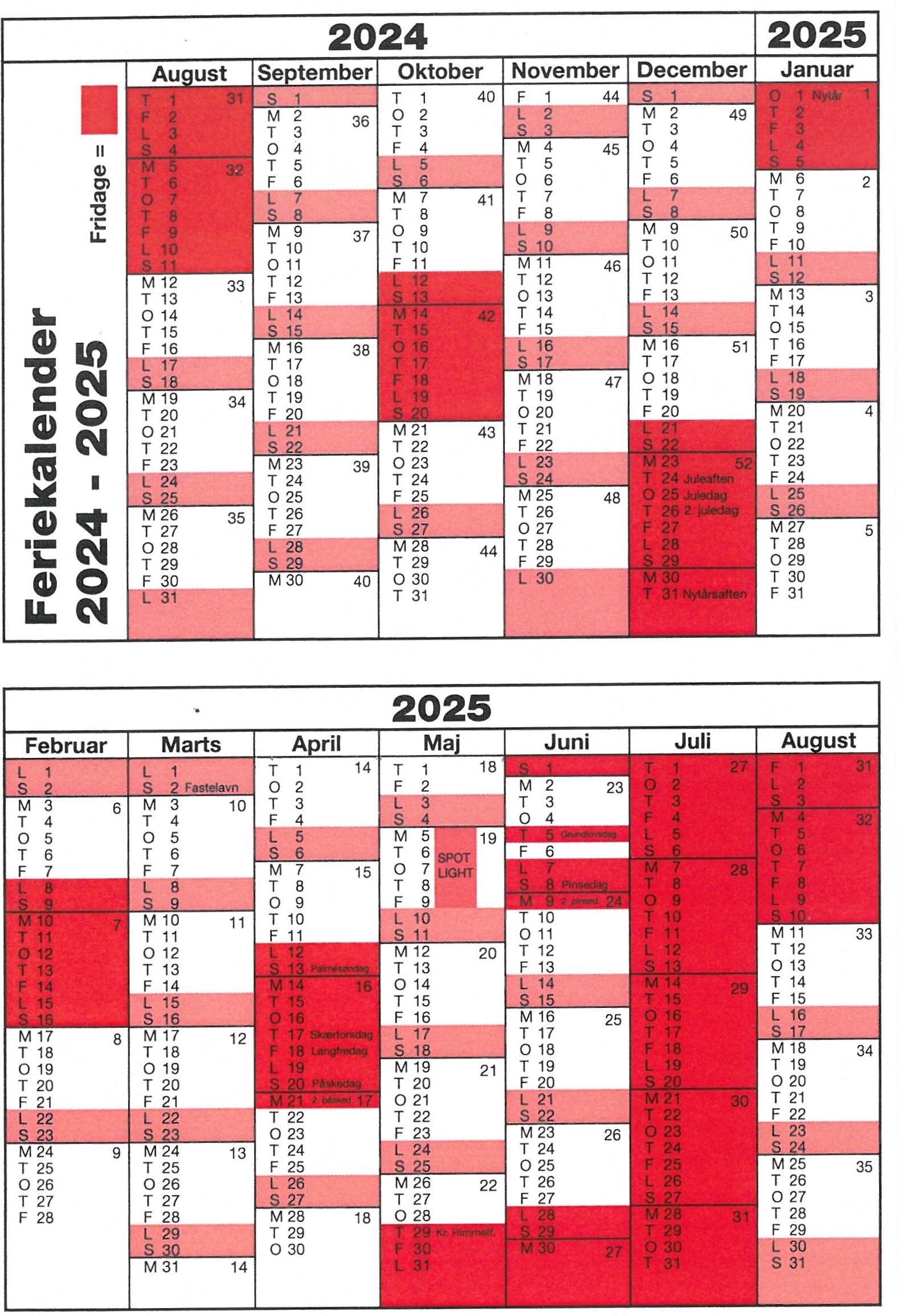 Feriekalender NOVAskolen