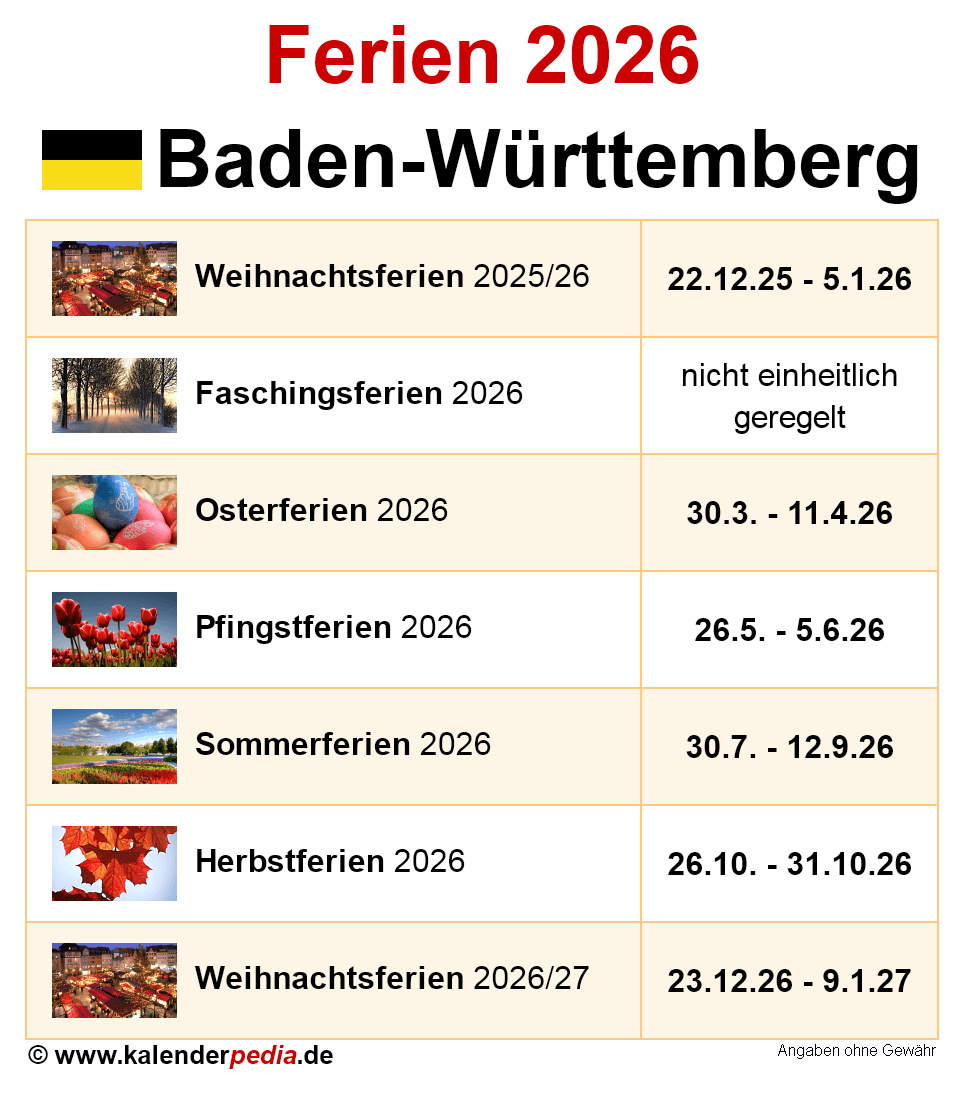 Ferien Baden W rttemberg 2026 bersicht Der Ferientermine