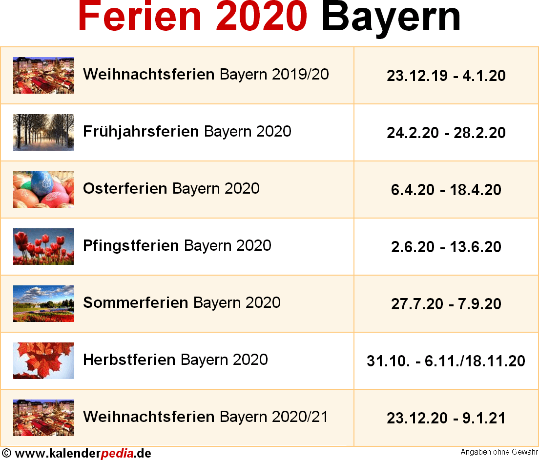 Ferien Bayern 2020 bersicht Der Ferientermine