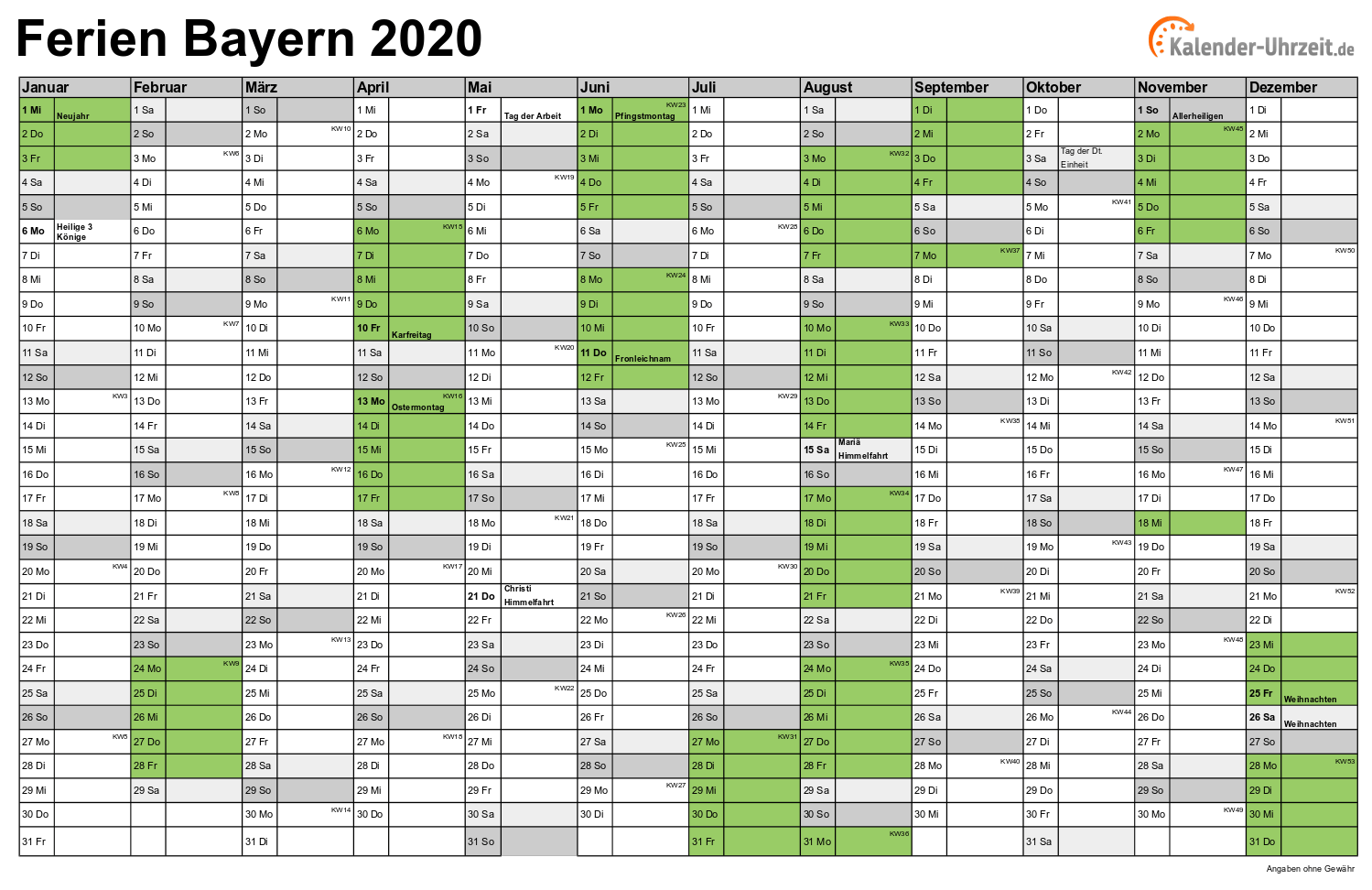 Ferien Bayern 2020 Ferienkalender Zum Ausdrucken