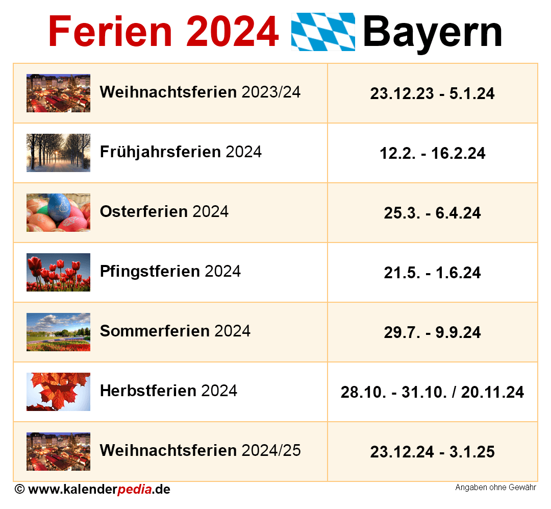 Kalenderjahr MIT Bayerischen Ferien