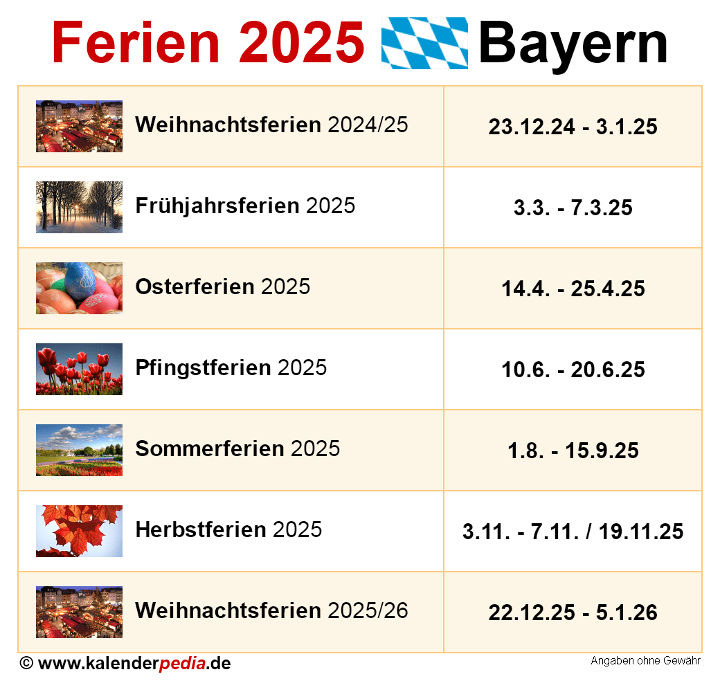 Kalender Bayern MIT Schulferien