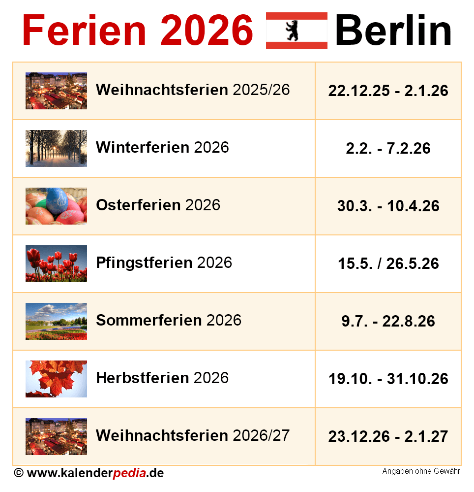 Ferien Berlin 2026 bersicht Der Ferientermine