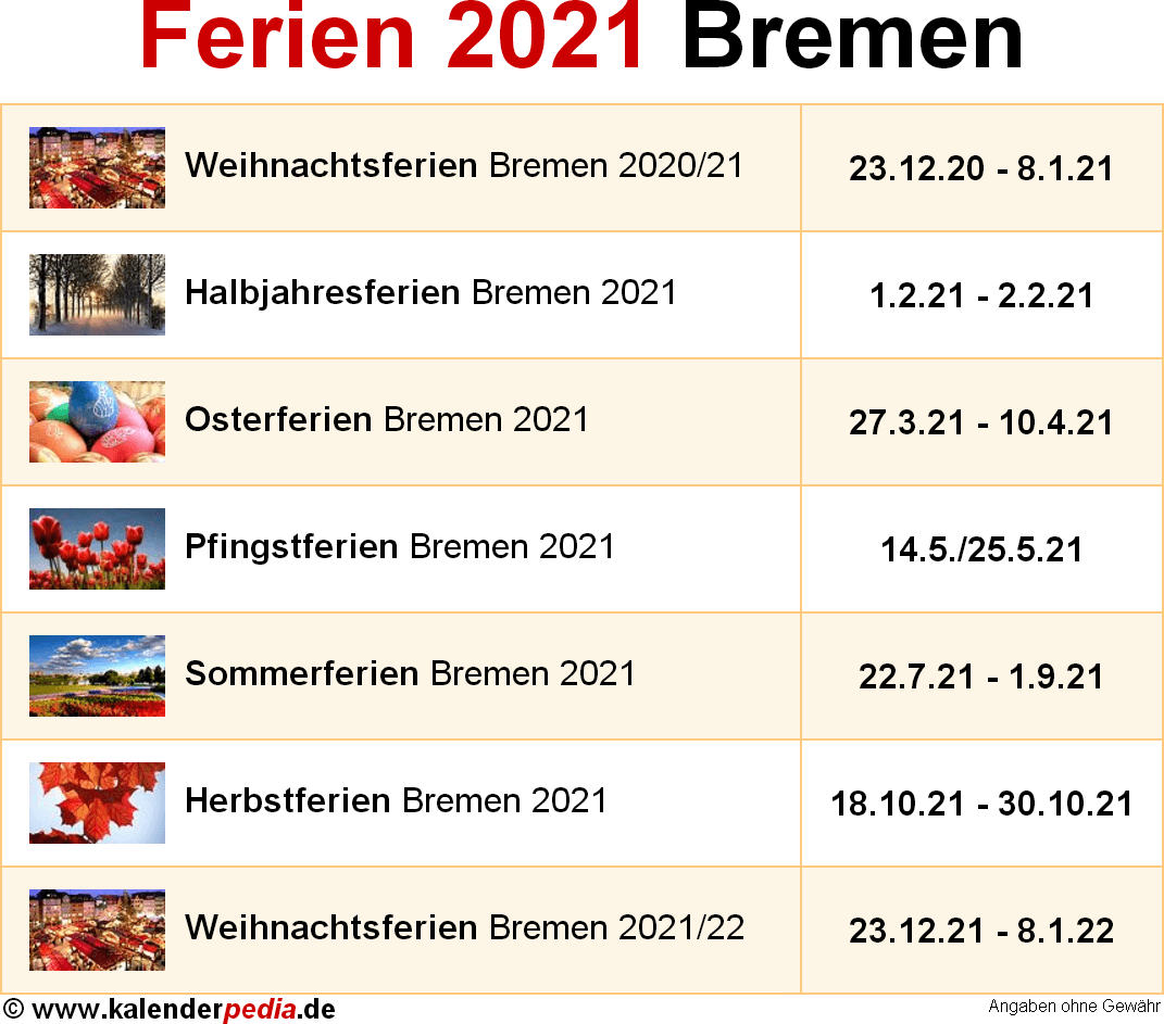 Ferien Bremen 2021 bersicht Der Ferientermine