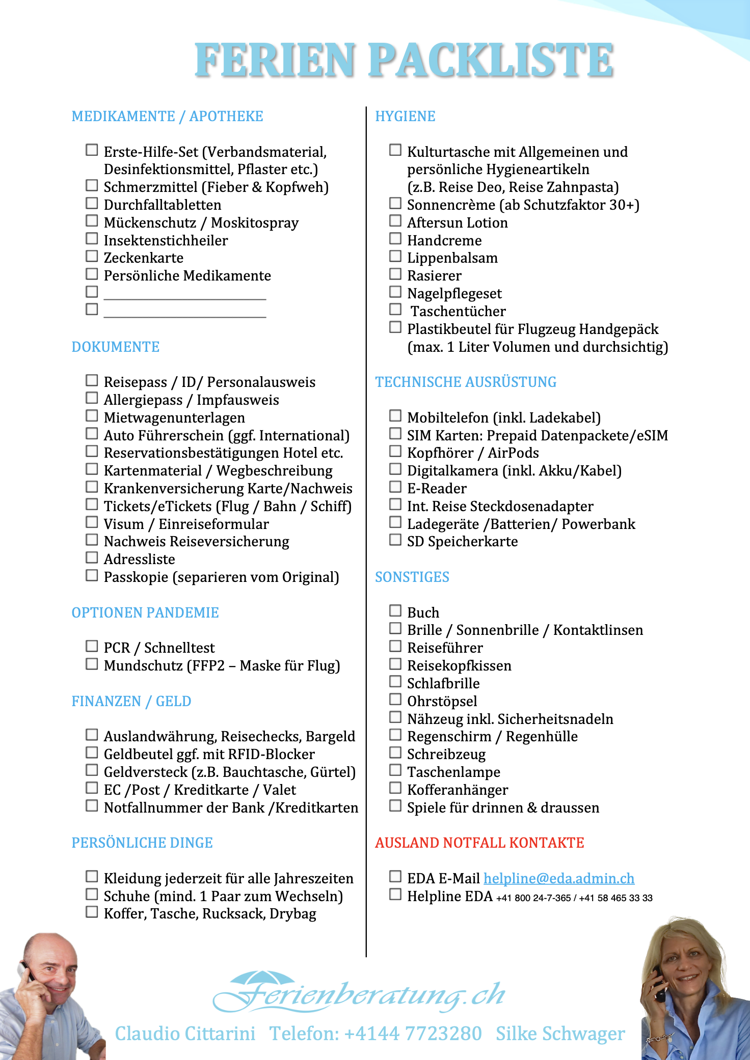 Ferien Checkliste Als PDF Packliste Zum Kostenlosen Download
