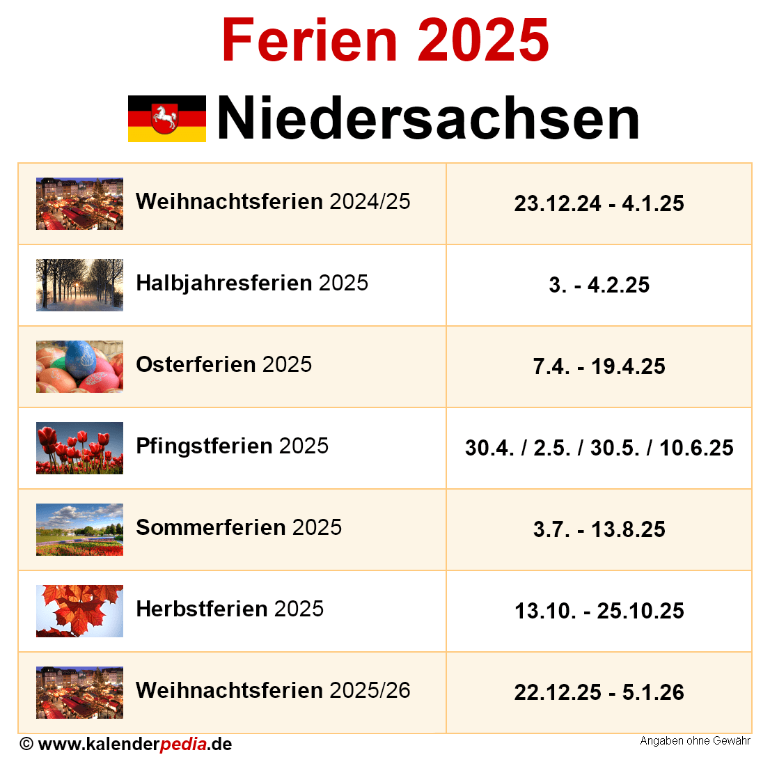Ferien Niedersachsen 2025 bersicht Der Ferientermine